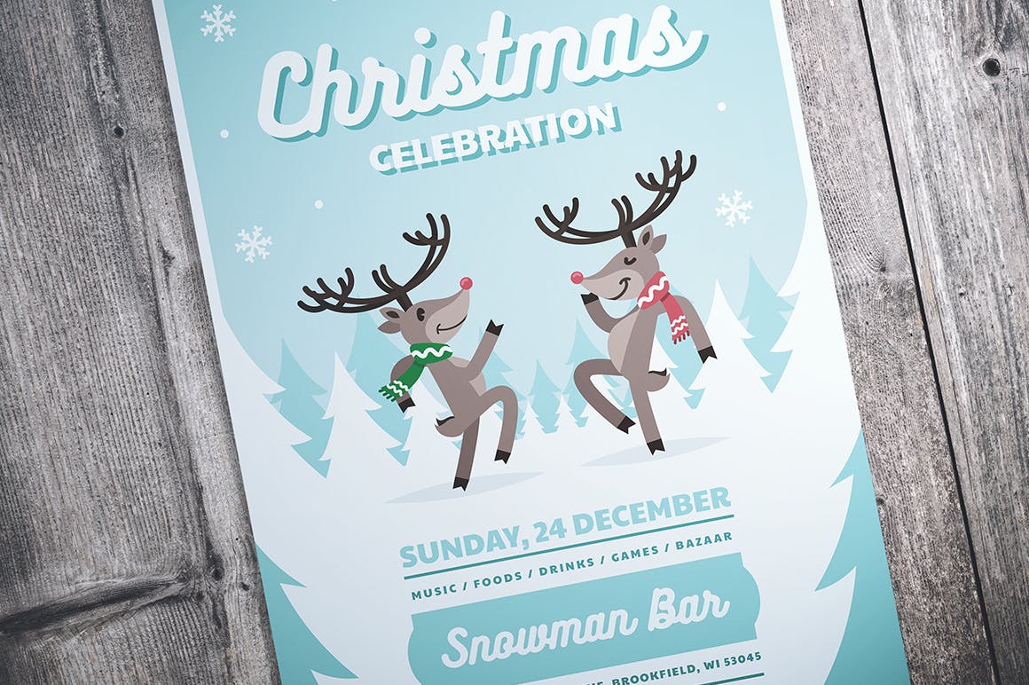 与鹿共舞圣诞节庆祝派对活动海报设计模板 Christmas Celebration Flyer插图(1)