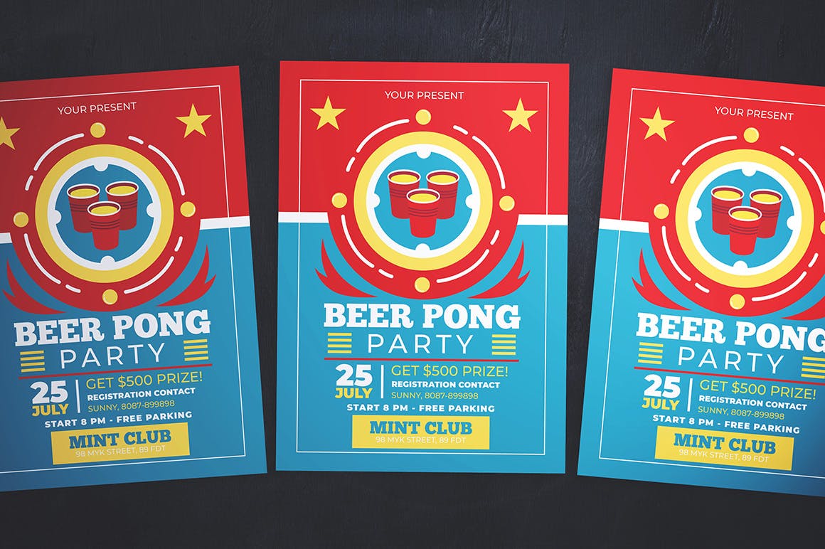 啤酒派对啤酒节活动海报传单设计模板 Beer Pong Party Flyer插图(3)
