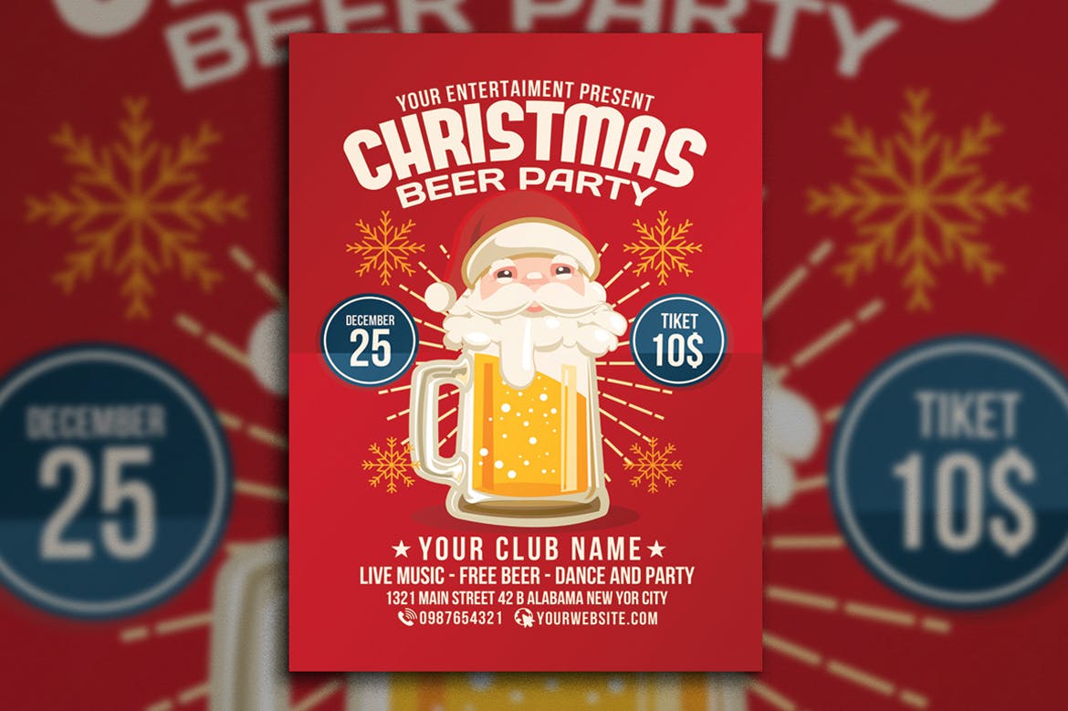 圣诞节啤酒派对活动传单海报设计模板 Christmas Beer Party插图(2)