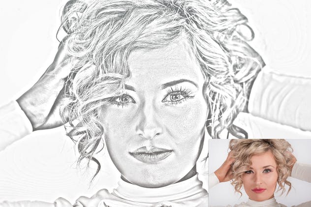 一键转人像素描效果生成PS动作 Sketch Portrait Photoshop Actions插图(4)