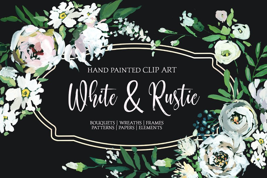 白色格调手绘花卉剪切画图案 White Hand Painted Floral Clip Art插图(9)