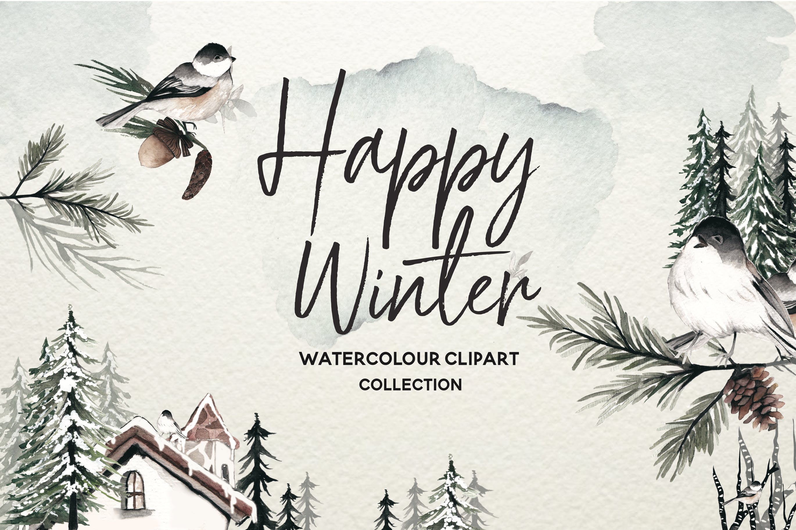 冬季元素水彩手绘剪贴画PNG素材 Winter Watercolor Collection插图