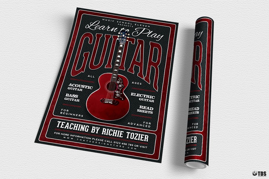 吉他教学培训机构宣传海报PSD模板V.3 Guitar Lessons Flyer PSD V3插图(2)