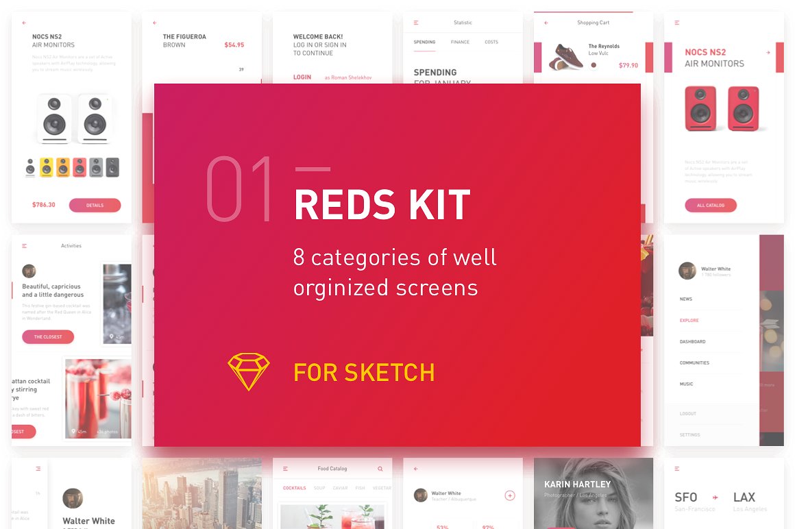 红色格调多用途 APP UI 套件 REDS UI Kit [SKETCH]插图