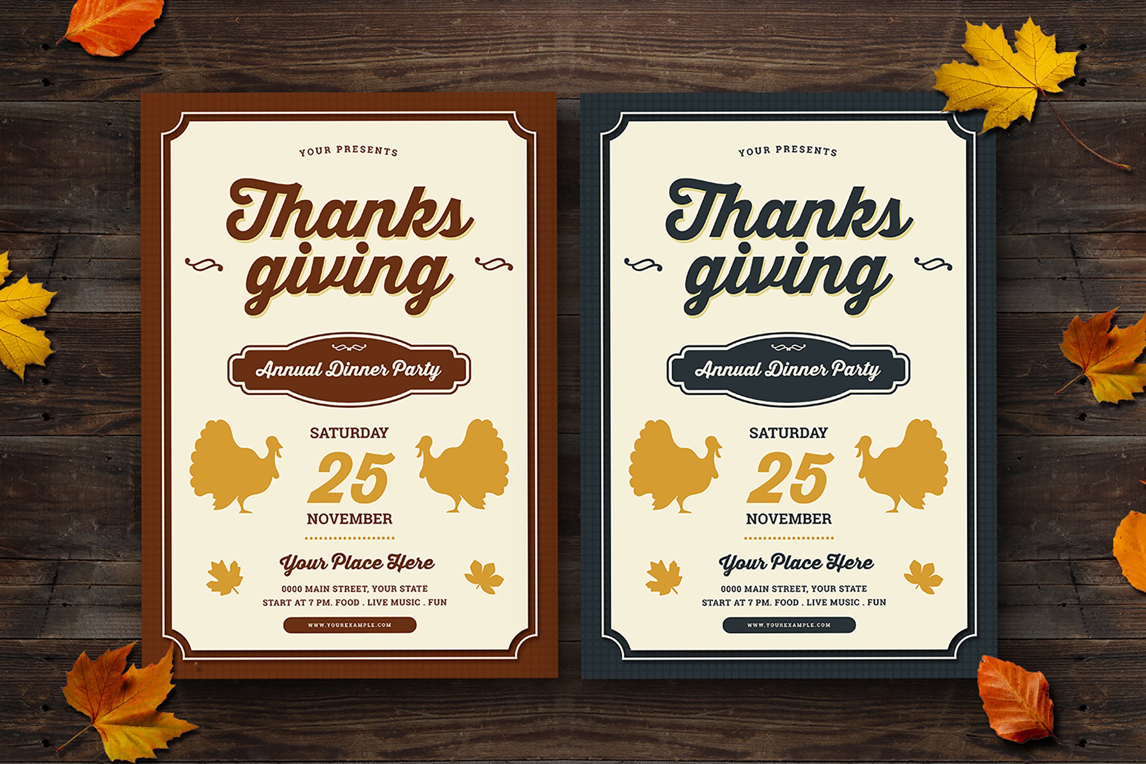 感恩节晚宴活动邀请传单海报设计模板 Thanksgiving Dinner Flyer插图