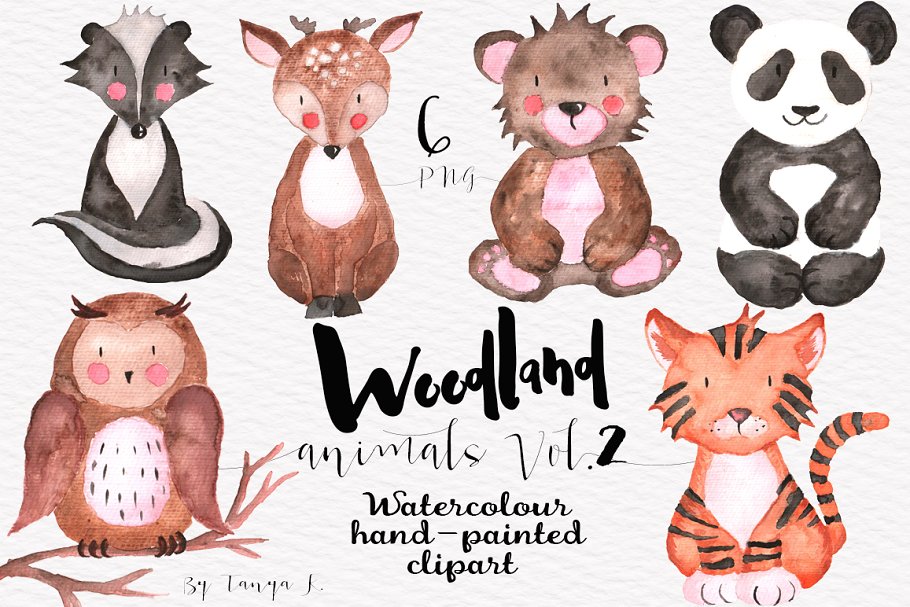 可爱卡通林地动物水彩剪贴画 Woodland Animals Vol.2插图
