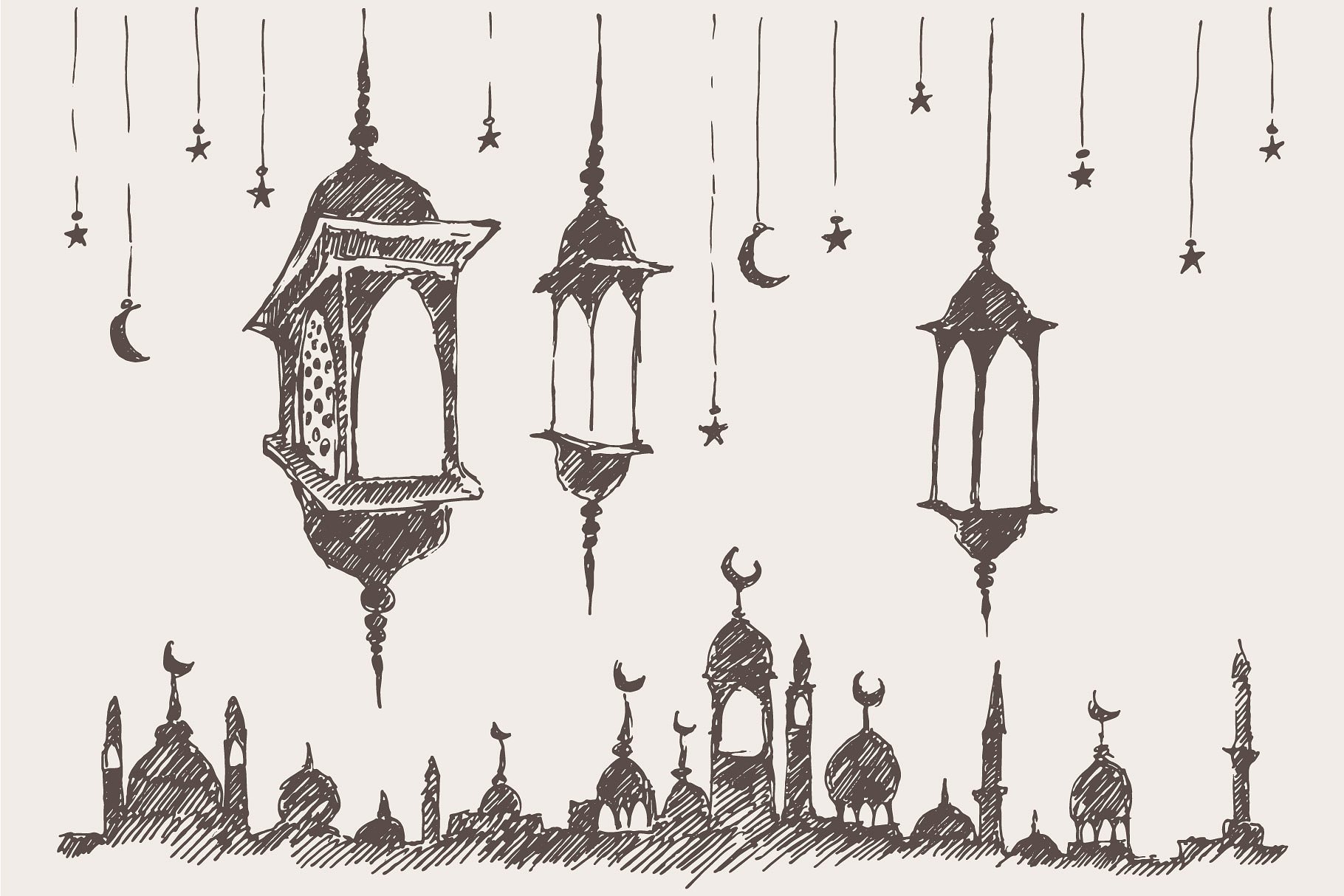 巨大的素描斋月插图合集 Big set of Ramadan Kareem sketches插图(4)