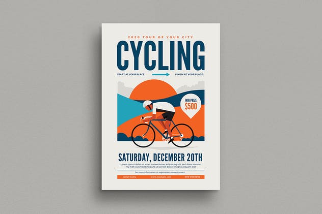 单车赛事活动海报设计模板 Cycling Event Flyer插图(1)