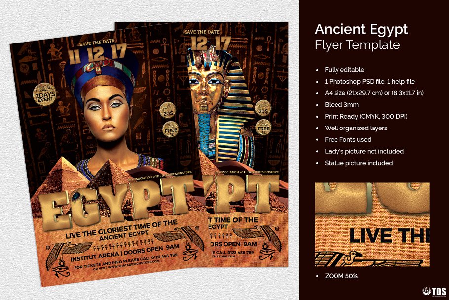 古埃及历史考古主题传单PSD模板 Ancient Egypt Event Flyer PSD插图