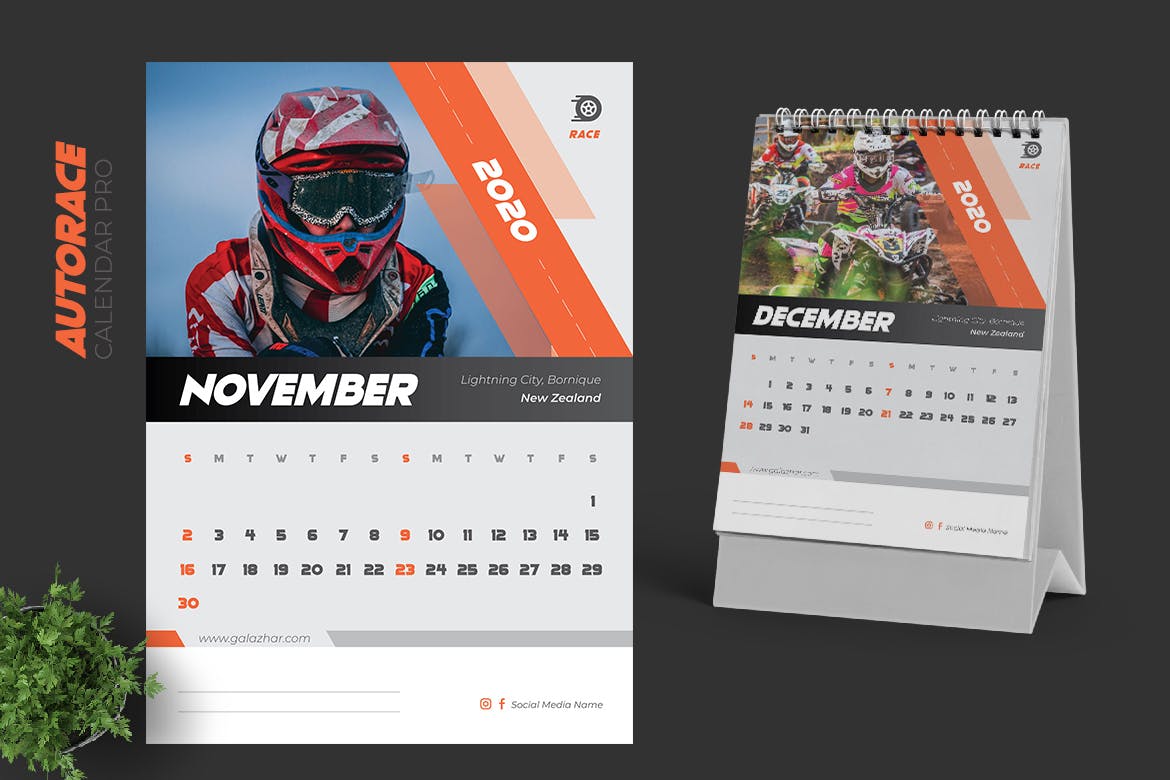 汽车竞赛主题2020年活页台历设计模板 2020 Auto Race Calendar Pro插图(6)
