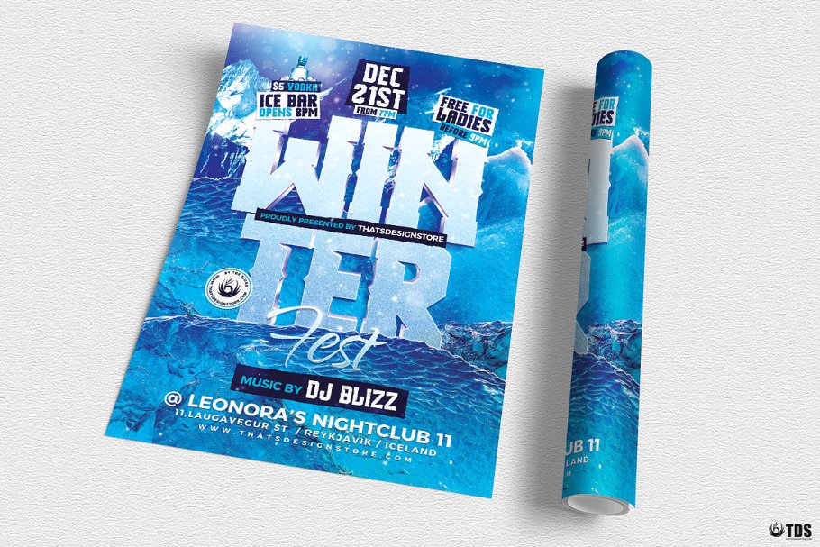 冬季DJ音乐节活动宣传单PSD模板V2 Winter Festival Flyer PSD V2插图(2)