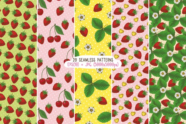 20款手绘水果图案无缝纹理第三波 Fruits Seamless Patterns Set插图(3)