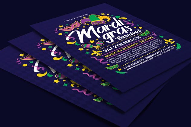 狂欢节嘉年华海报PSD模板 Mardi Gras Carnival插图(3)