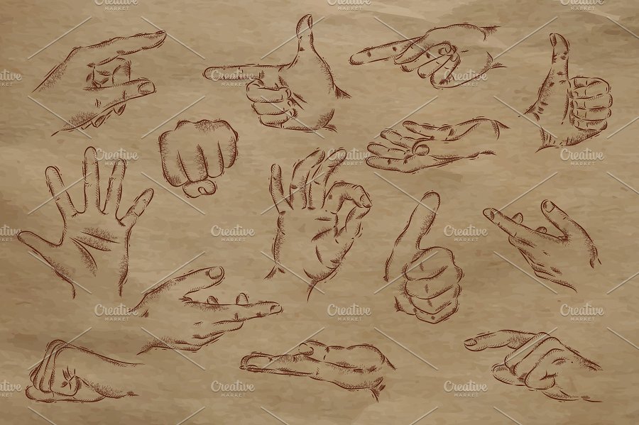 复古手绘手势动作黑板粉笔画 Painted hands插图(2)