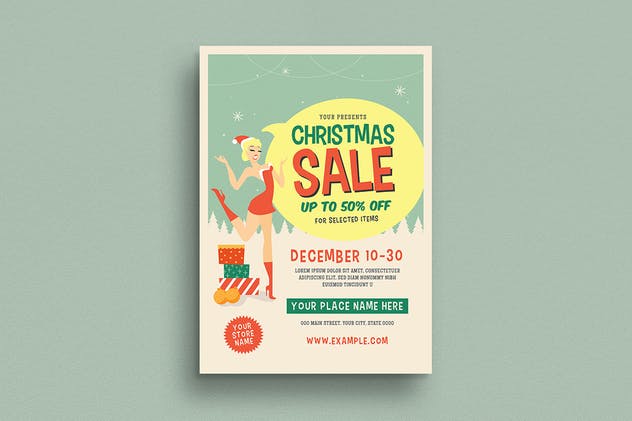 经典圣诞节节日促销海报模板 Retro Chirstmas Sale Event Flyer插图(1)