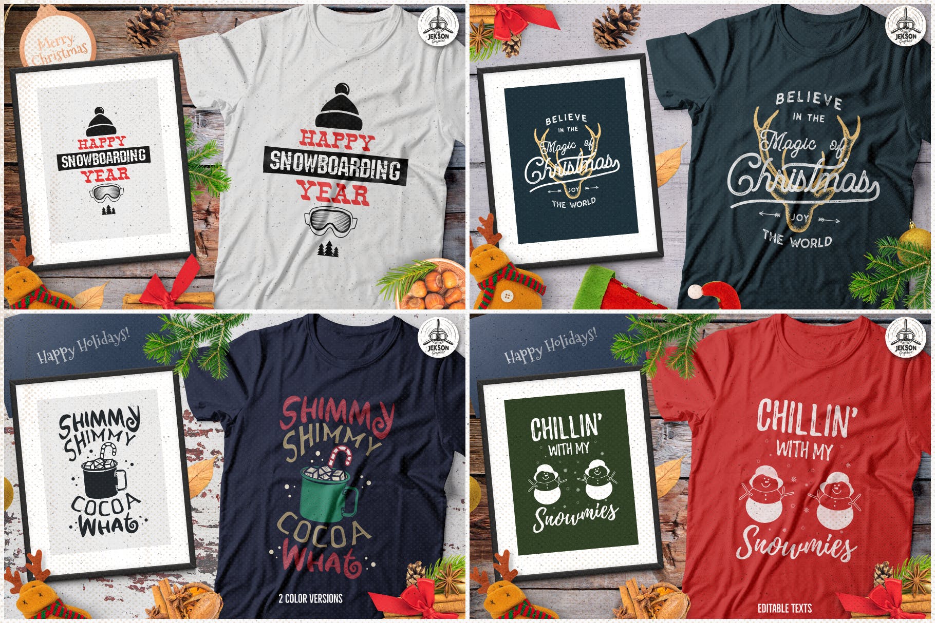 20款圣诞节主题复古风T恤印花图案设计素材包 Christmas T-Shirt Designs Retro Bundle. Xmas Tees插图(4)