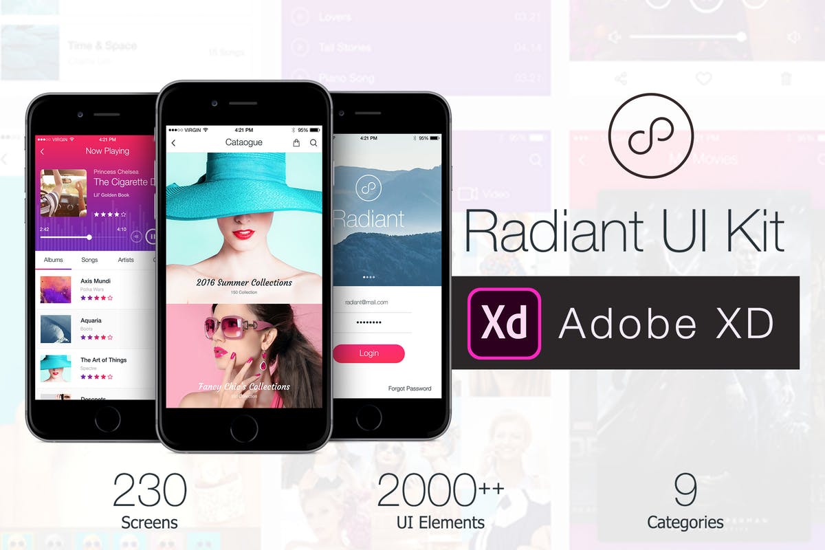 适用于XD高品质APP应用UI套件 Radiant Mobile UI Kit – 200+ for XD插图