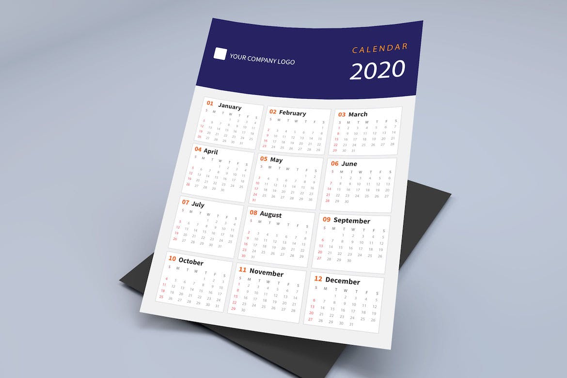 纯色设计2020日历表年历设计模板 Creative Calendar Pro 2020插图(4)