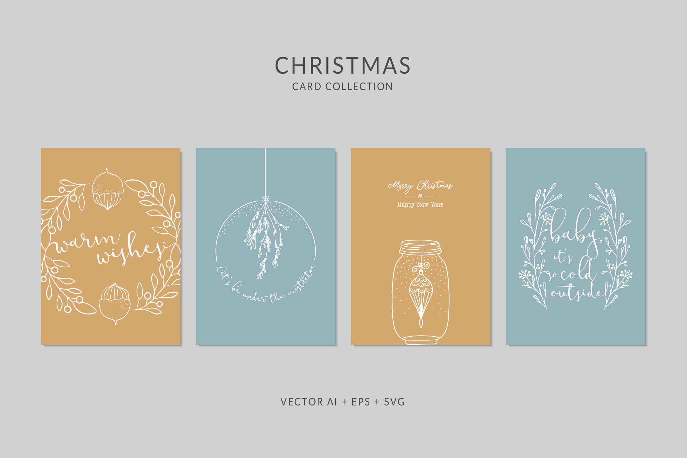 圣诞元素装饰艺术圣诞节贺卡矢量设计模板集v2 Christmas Greeting Card Vector Set插图