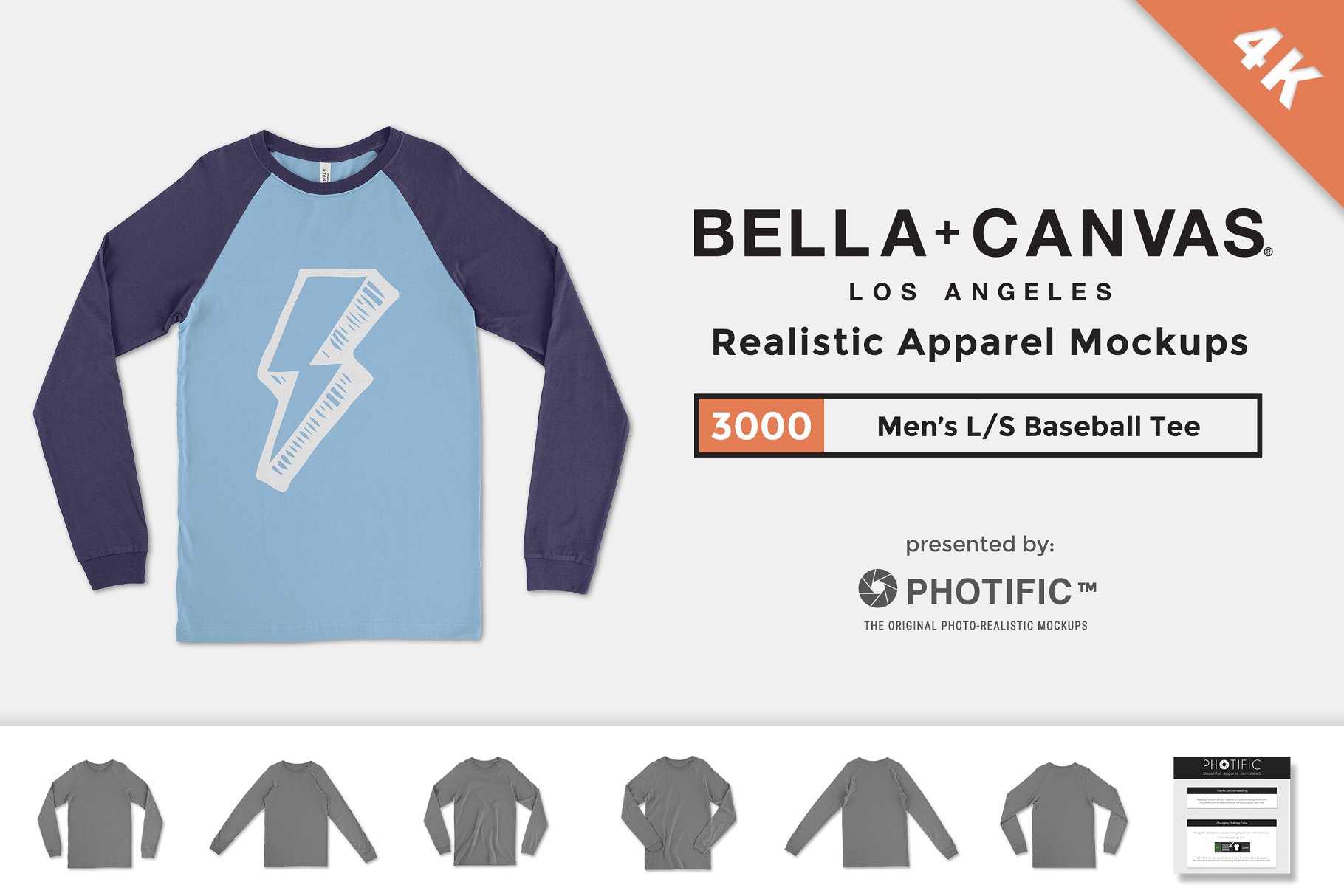 长袖篮球帆布T恤样机模板 Bella Canvas 3000 Baseball Tee插图