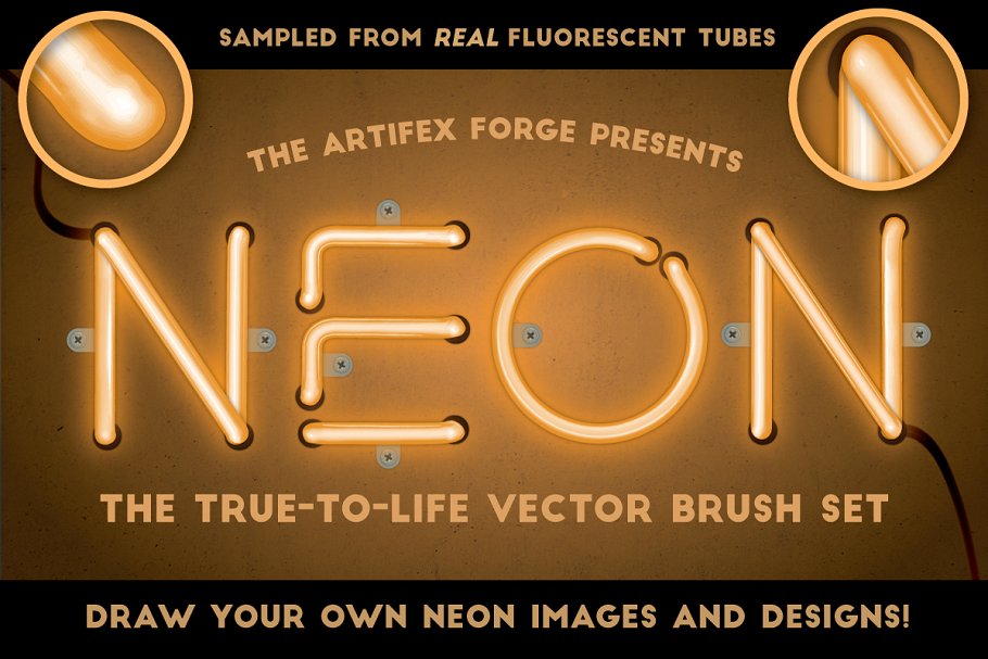 霓虹灯灯管线条AI笔刷 Neon – Realistic Brush Set插图