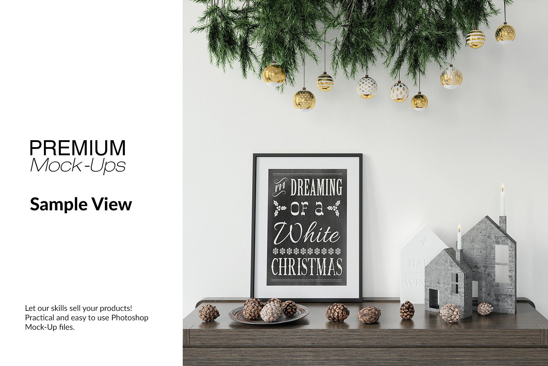 高品质的圣诞节画框框架和墙壁装饰展示样机 Christmas Frames & Wall Set [psd,jpg]插图(8)
