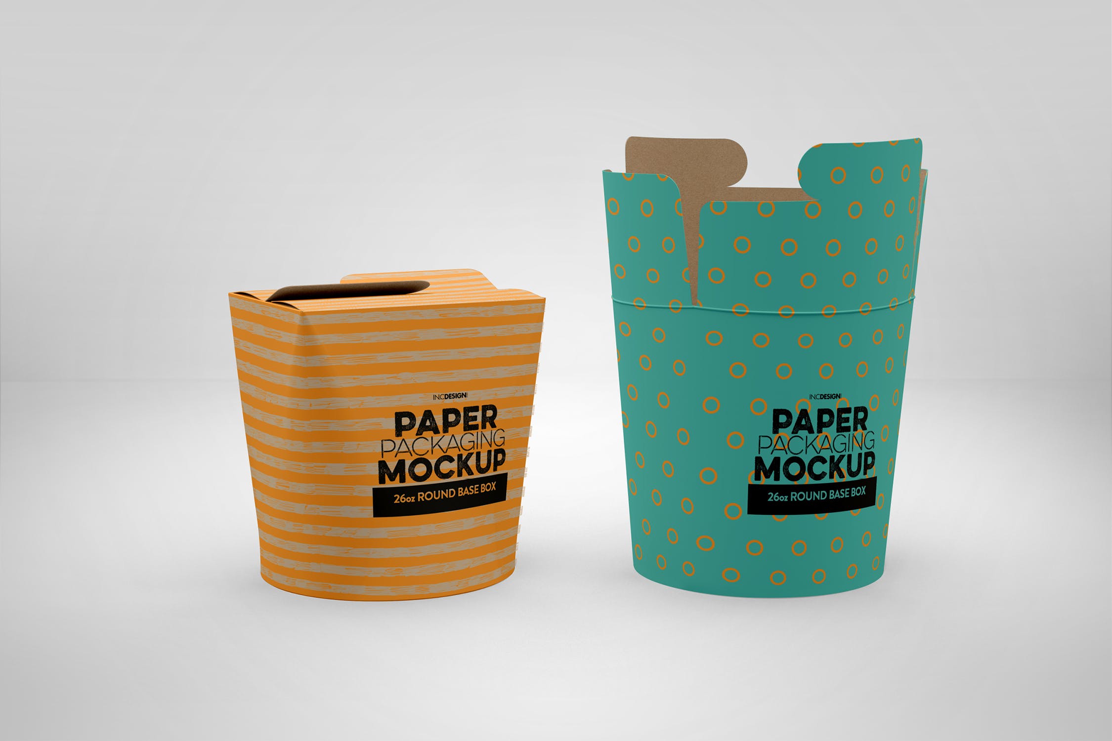 圆底小吃零食包装纸盒设计图样机 Paper Round Base Box 16/26oz Packaging Mockups插图(3)