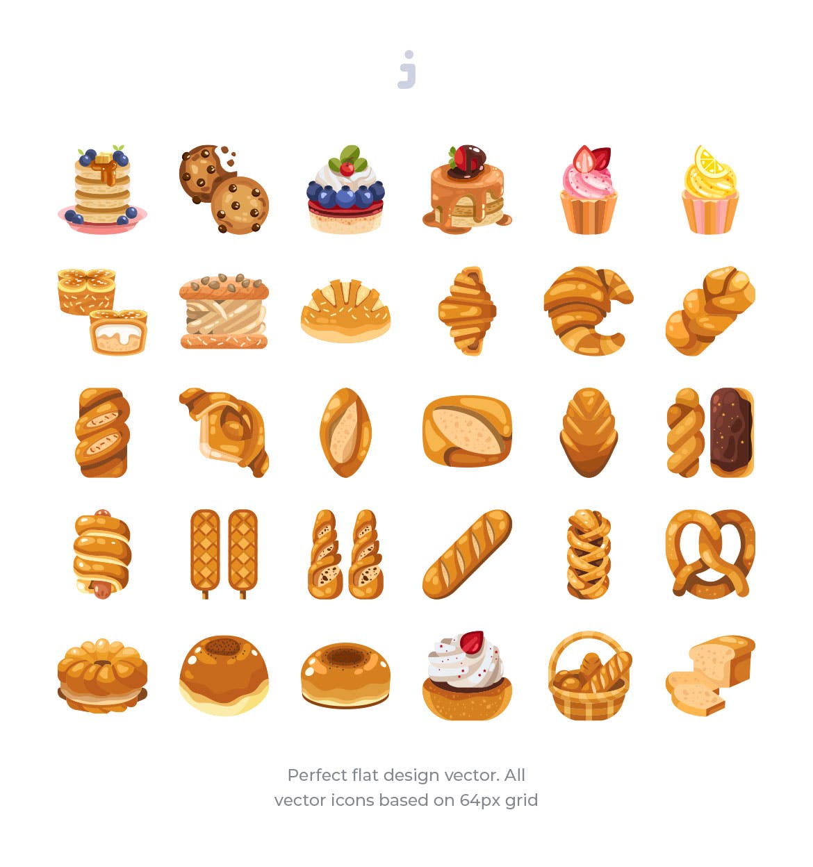 30枚烘焙&面包扁平化图标 30 Bakery Icons – Flat插图(1)