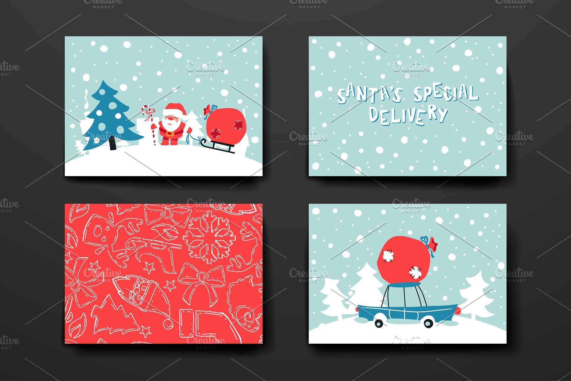 圣诞节风格的贺卡&横幅模板 Set of Cards in Christmas style插图(4)