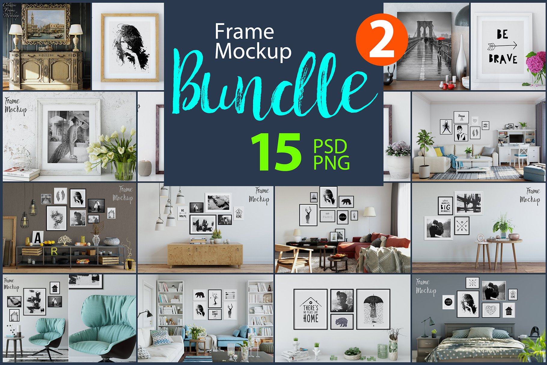家居装饰画框相框样机模板合集 Interior Frame Mockup Bundle Vol. 2插图