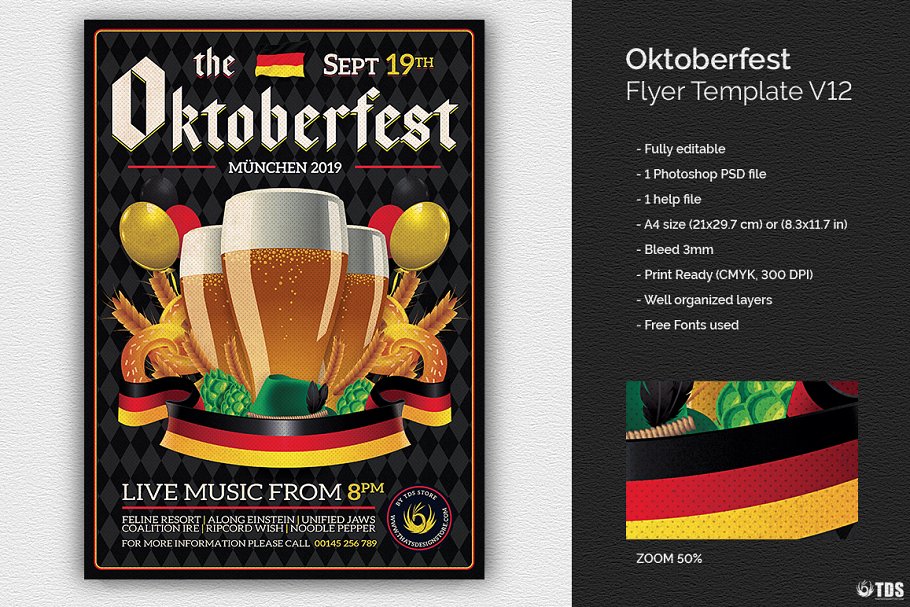 德国慕尼黑啤酒节宣传传单PSD模板V12 Oktoberfest Flyer PSD V12插图