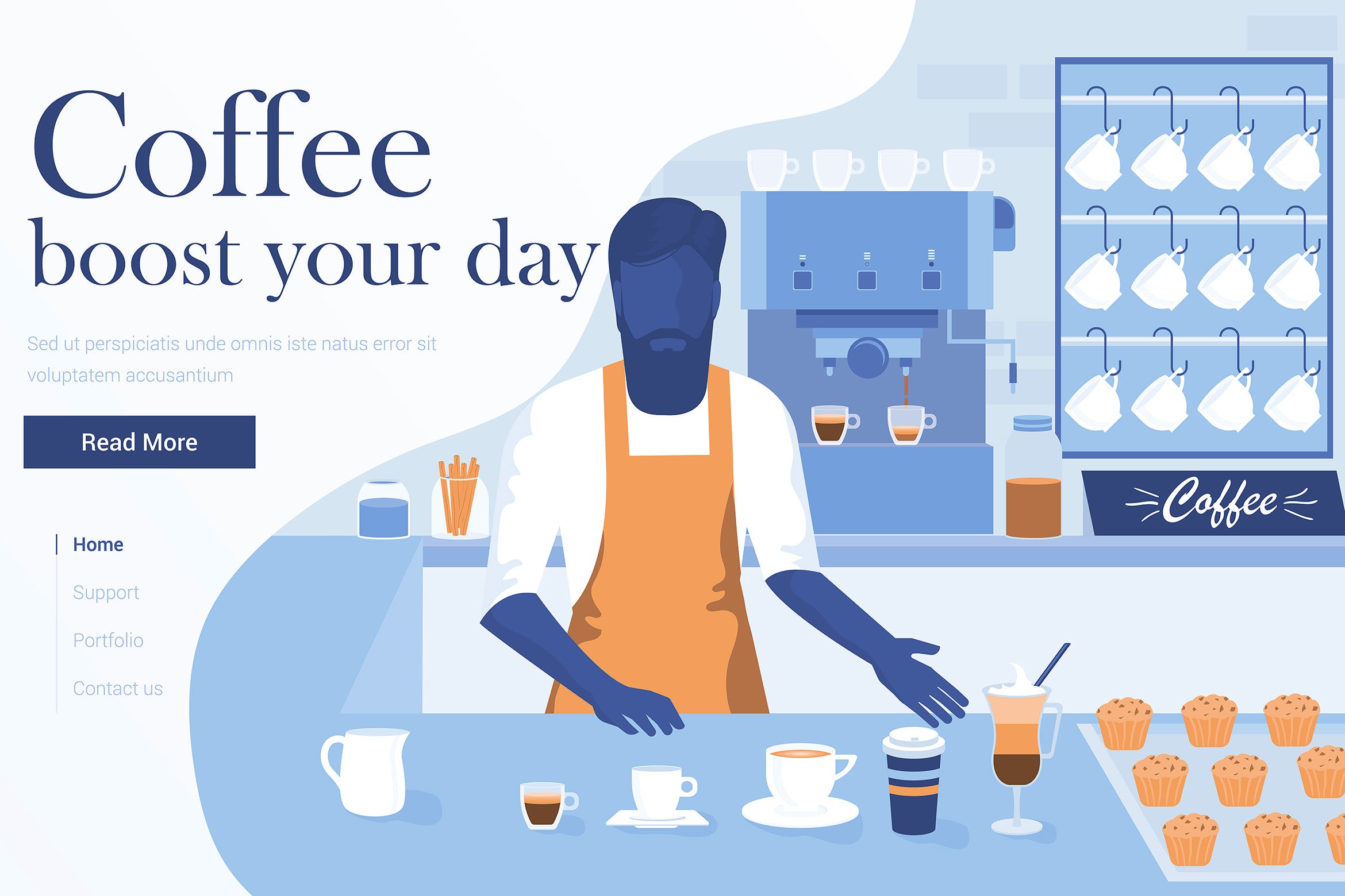 咖啡制作扁平化现代设计概念插画 Flat Modern design Illustration of Coffee Shop插图