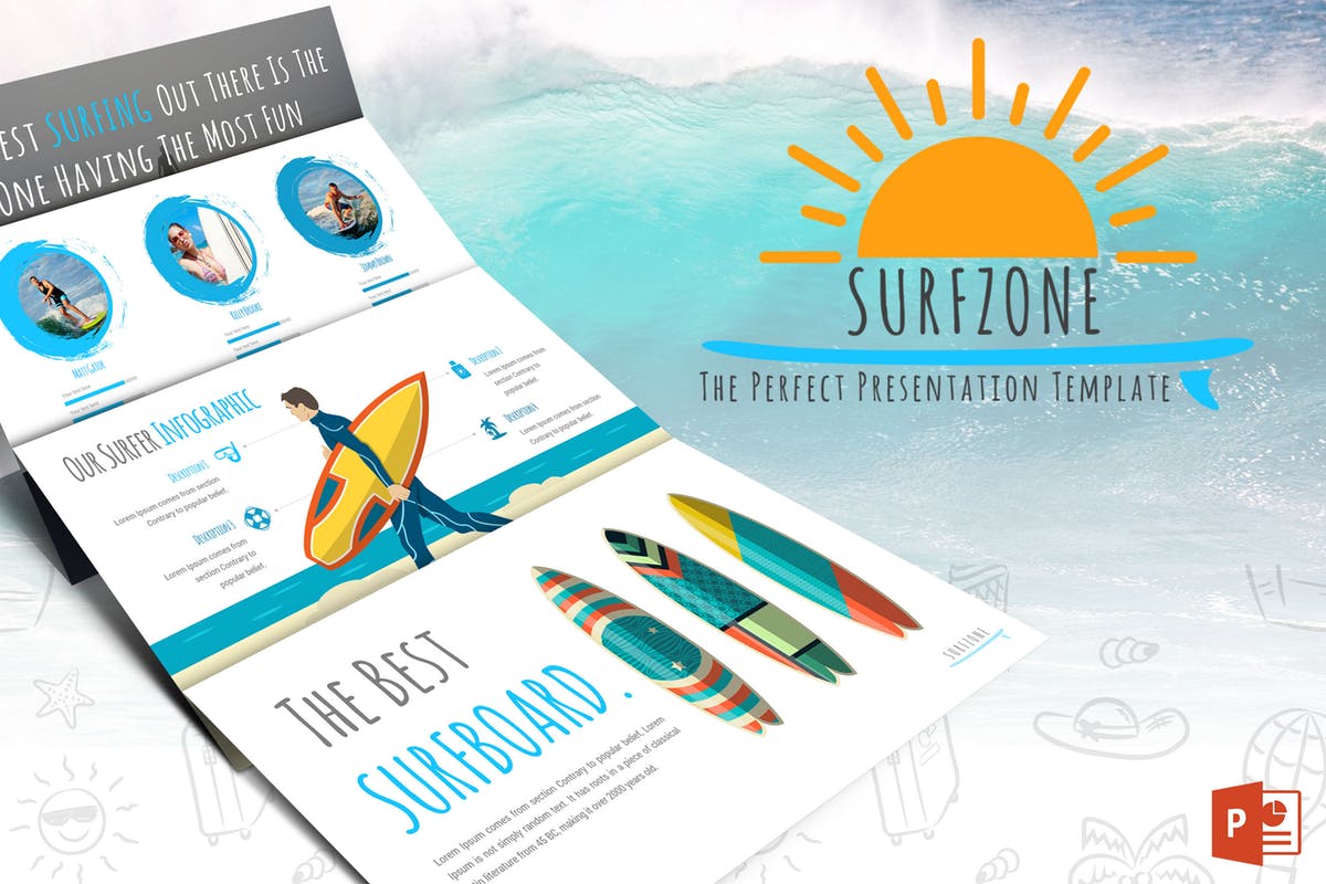 夏日冲浪运动主题PPT幻灯片素材 Surfzone – Powerpoint Template插图