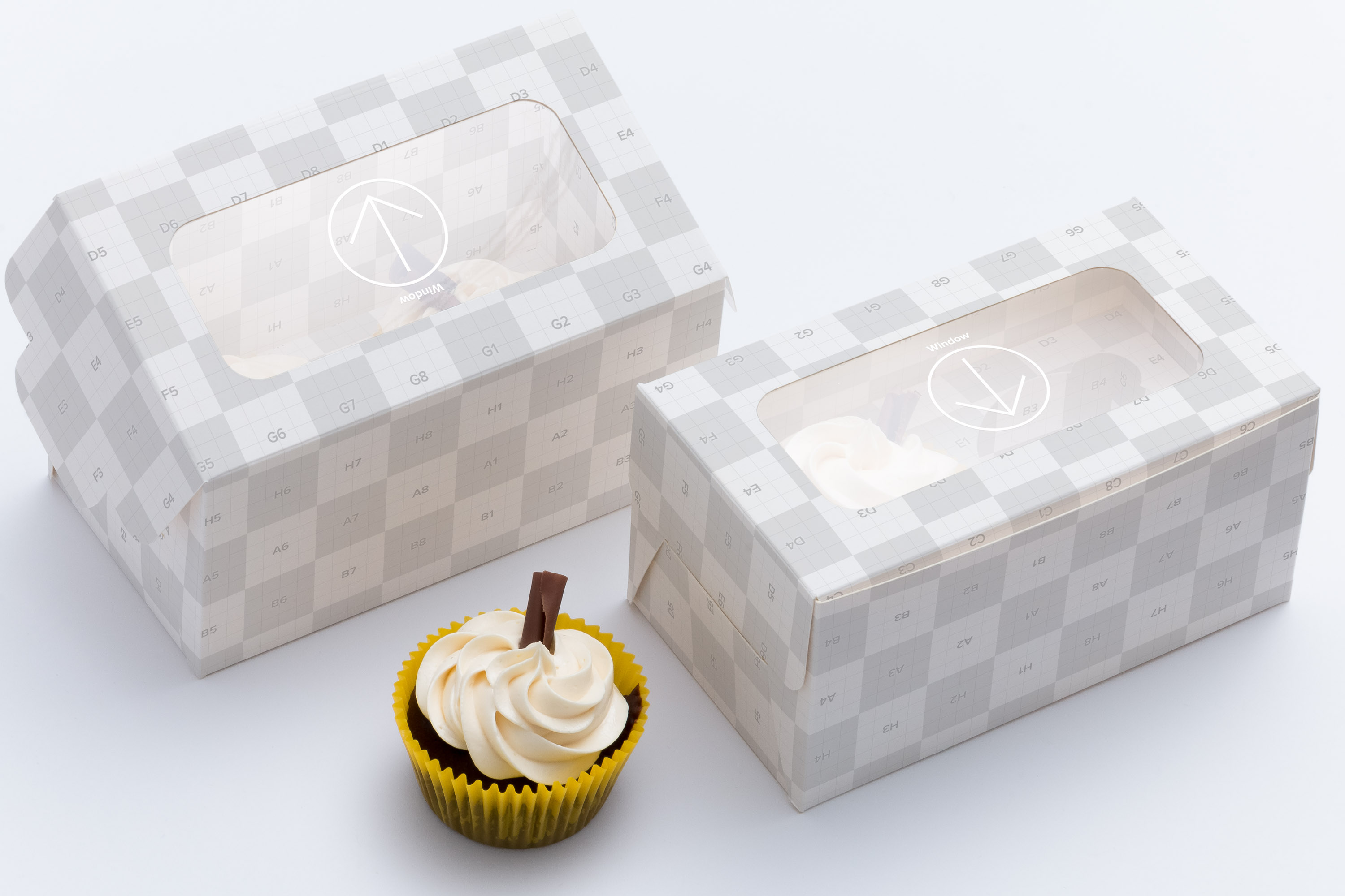 两只装纸杯蛋糕烘焙包装纸盒外观设计样机02 Two Cupcake Box Mockup 02插图(2)