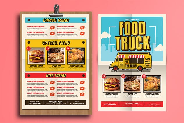 食品快餐车POP海报/菜单模板 Pop Art Food Truck Flyer/Menu插图(1)