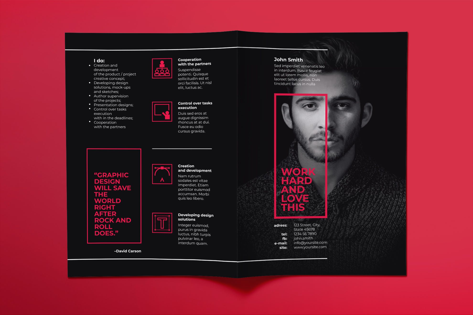 艺术策划团队/工作室宣传手册设计模板 Art Director Brochure Bifold插图(1)