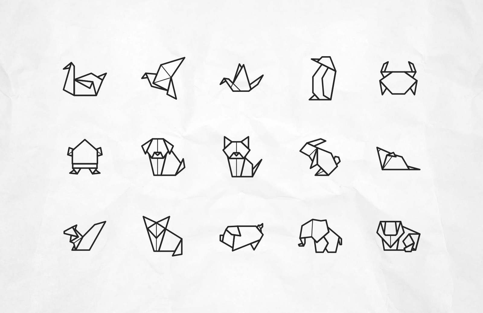 矢量折纸动物形状图标 Vector Origami Animal Icons插图(1)