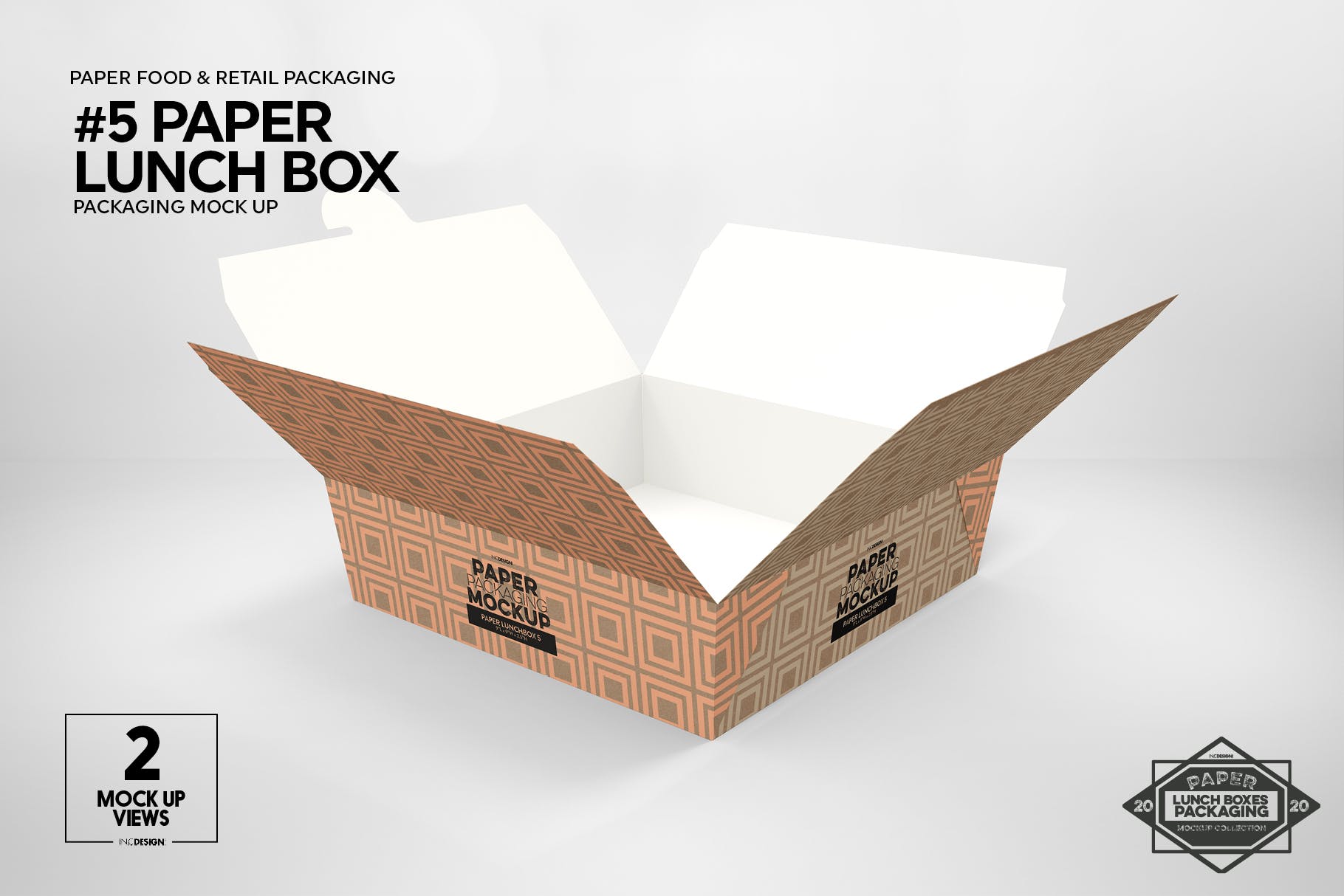 午餐外卖外带包装纸盒设计图样机 Paper Lunch Boxes Packaging Mockups插图(5)