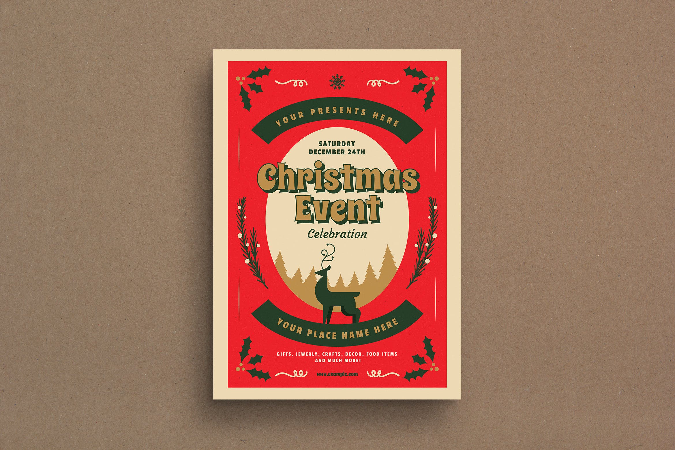 复古设计风格圣诞节活动海报传单模板v1 Retro Christmas Event Flyer插图