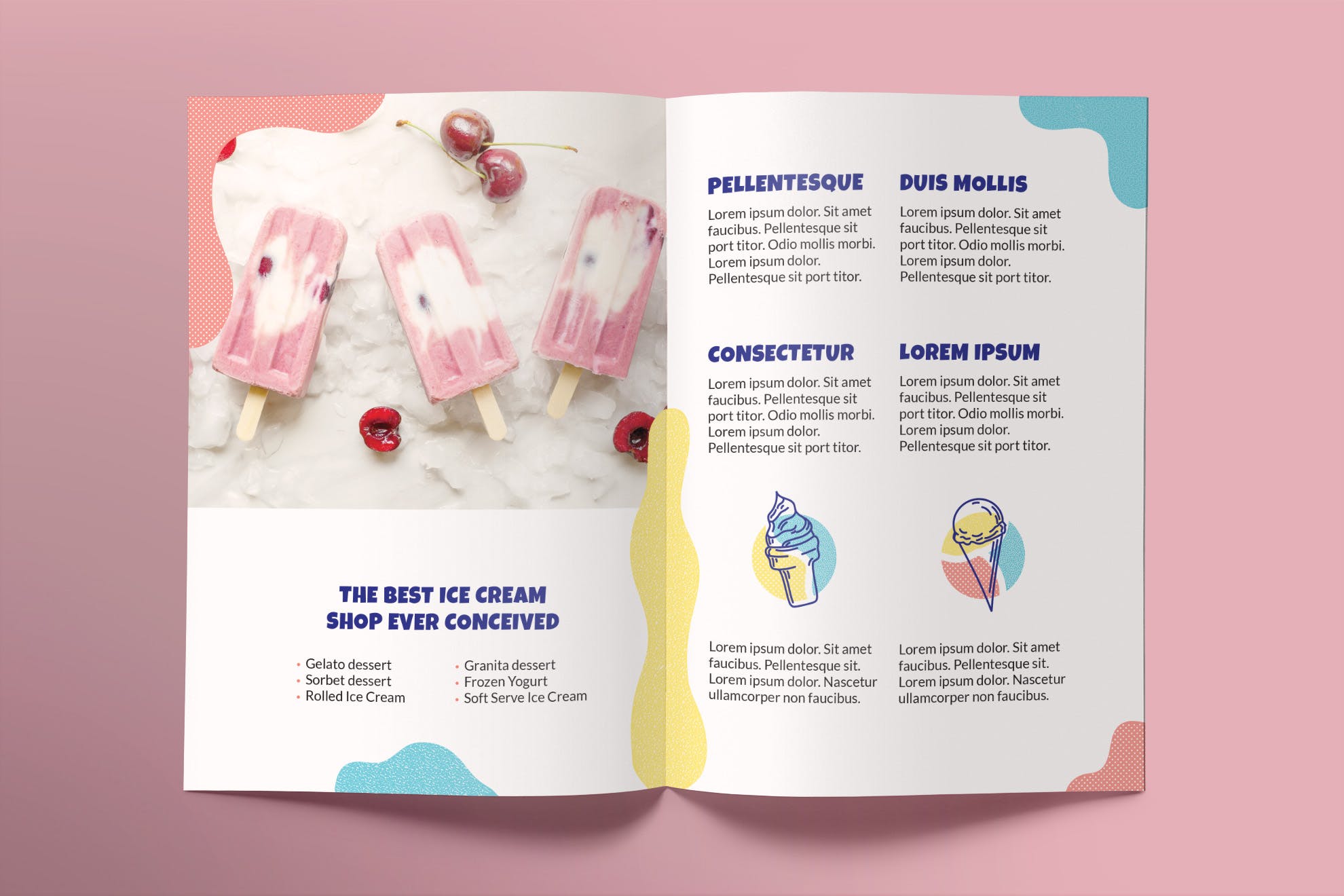 雪糕店对折页传单设计模板 Ice Cream Shop Brochure Bifold插图(2)