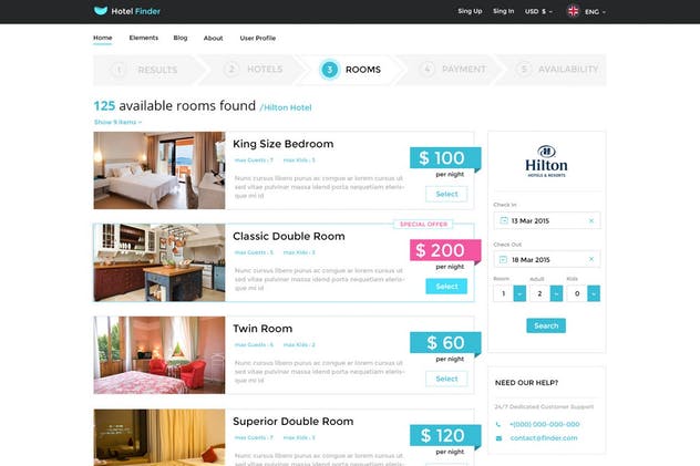 酒店在线预订网站PSD设计模板 Hotel Finder – Online Booking PSD Template插图(7)