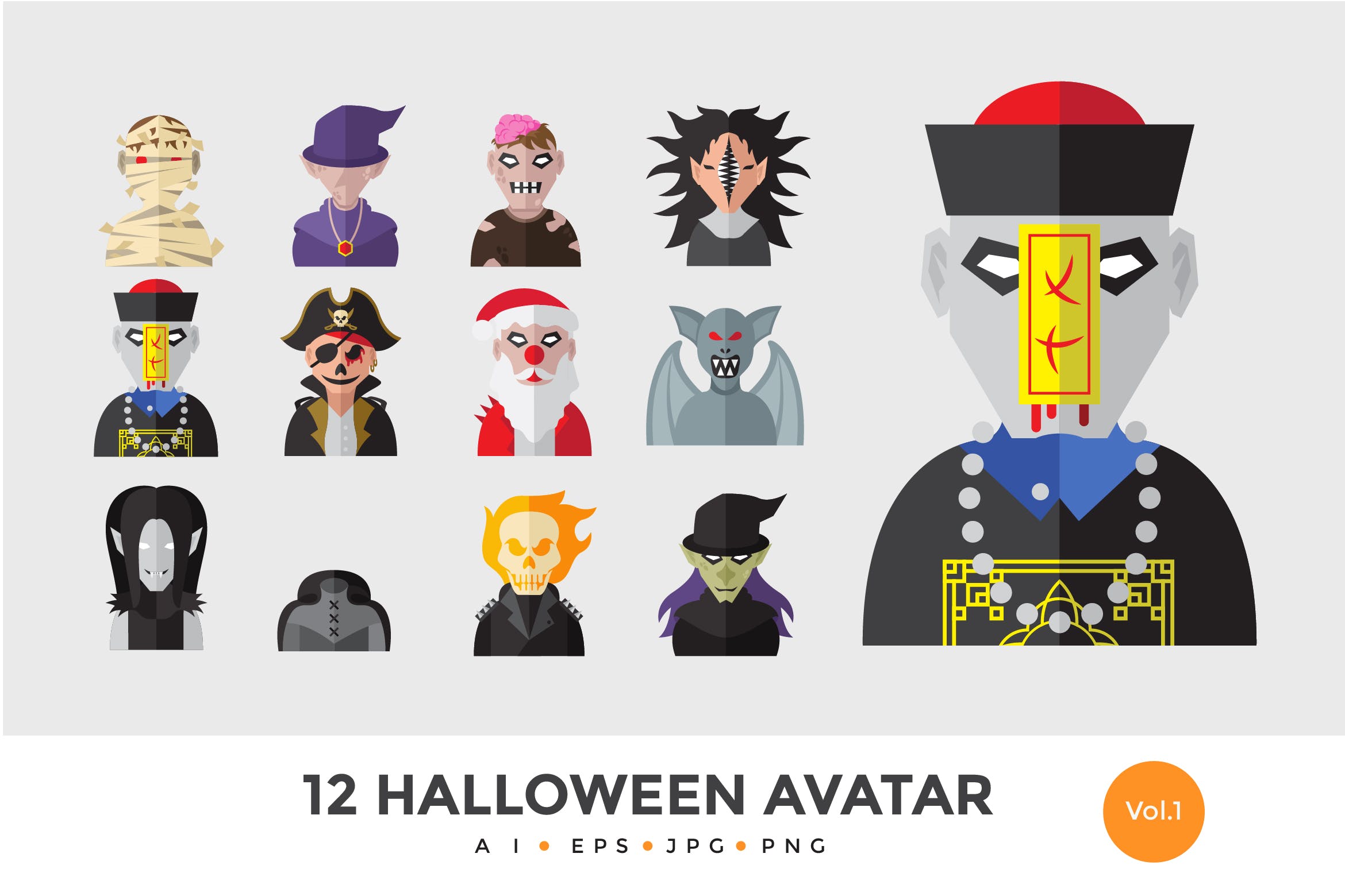 12枚万圣节恐怖怪物头像矢量图标v1 12 Halloween Monster Avatar Vector Illustration 1插图