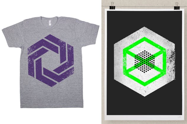 创意半色调做旧风格六角形矢量纹理素材 Hexagon Textures插图(4)