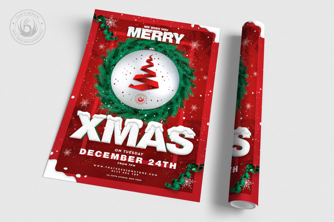 创意圣诞树平安夜活动海报传单模板v11 Christmas Eve Flyer Template V11插图(2)