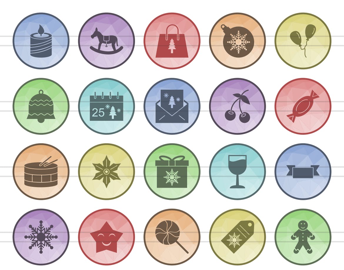 40枚圣诞节多边形填充色矢量图标 40 Christmas Filled Low Poly Icons插图(1)