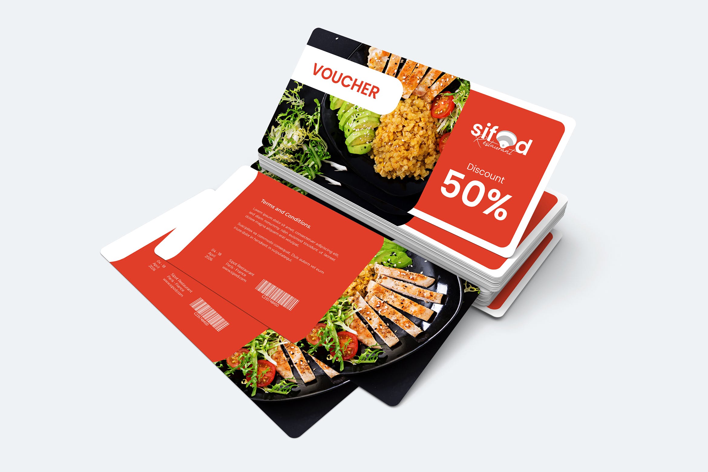 美食餐厅代金券优惠券设计模板 Food Resto Gift Voucher Card插图