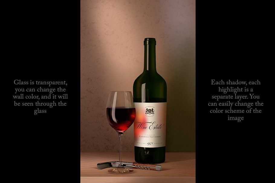 西式餐馆样机合集[酒瓶、酒杯、开瓶器&店招] Wine / Restaurant Mock-Ups Set插图(1)