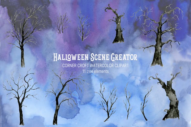 万圣节水彩元素场景生成器 Watercolor Halloween Scene Creator插图(4)