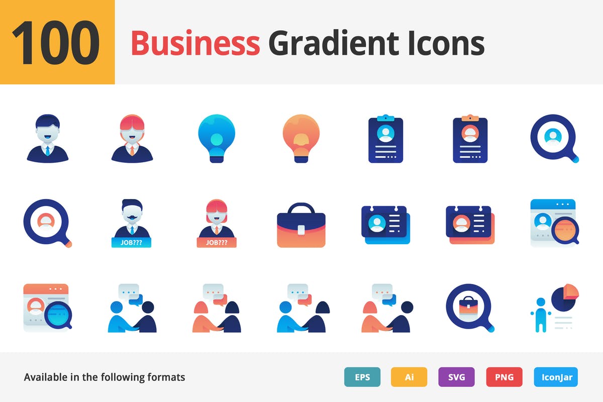 100枚商业职场主题渐变矢量图标 Business Employment Vector Gradient Icons插图