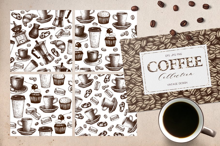 复古风格咖啡主题插画素材 Vinatge Coffee Design Set插图(5)